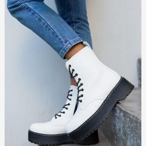 White Lace Up Platform Combat Boots